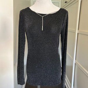 Michael Kors Black Silver Long Sleeved Blouse Size XS NWT